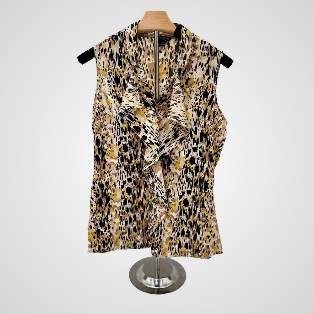 Banana‎ Republic Sleeveless Ruffle Neck Animal Print Blouse Sz Small